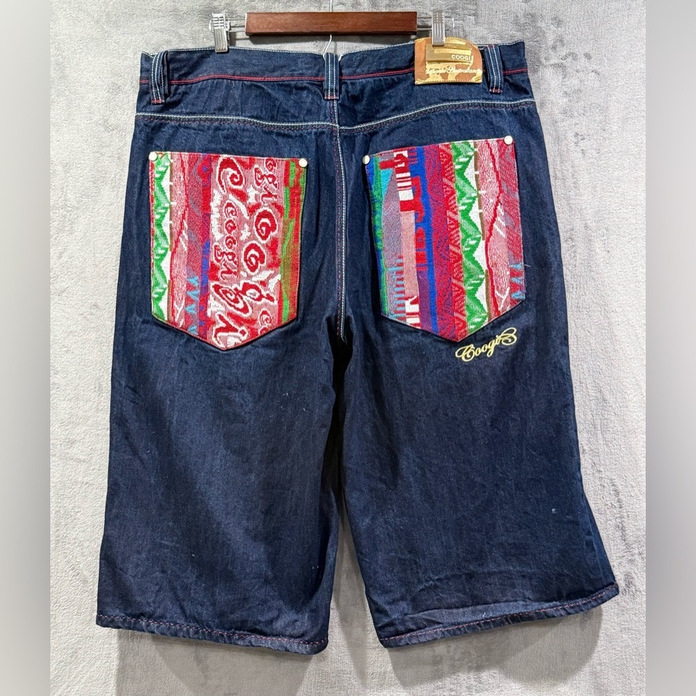 Vintage Y2K Coogi Embroidered Long Wide Jean Shorts Size 42 Rare Street wear